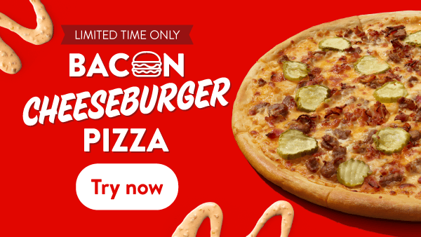 mited-time bacon cheeseburger pizza topped with pickles and melted cheese