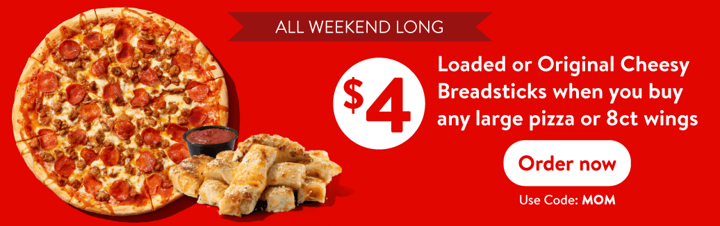 Casey’s large pizza with cheesy breadsticks for a $4 Mother’s Day add-on deal