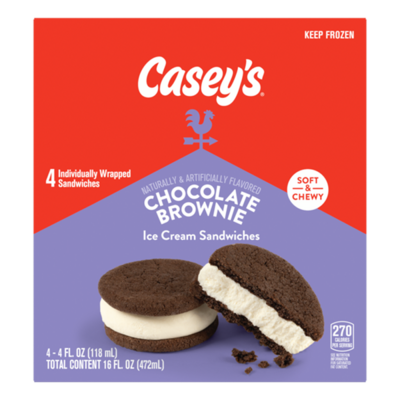 Casey's Choc Brownie Ice Cream Sandwich 4ct 4oz