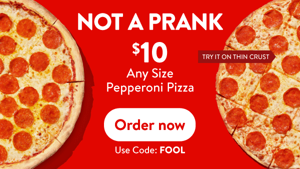 $10 any size pepperoni pizza promotion with thin crust option and order now button