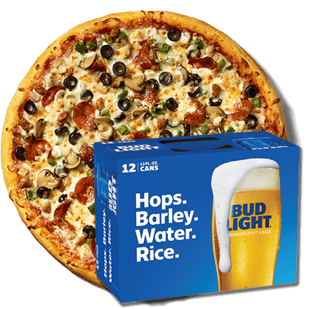 Supreme Pizza with Bud Light Beer