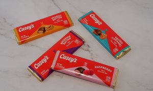 An assortment of Casey's chocolate bars on a table