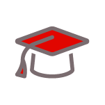 gray graduation hat with a red top and tassel