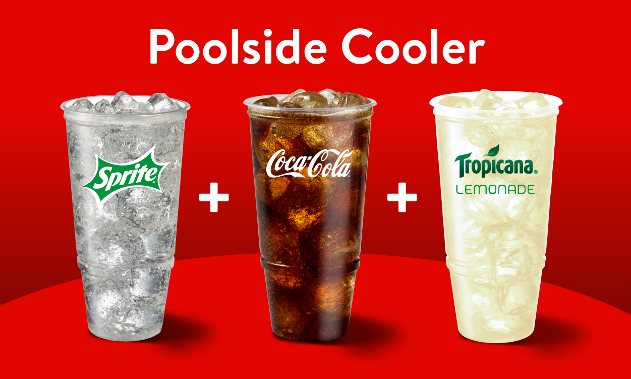 Poolside cooler fountain drink combo: Sprite + Coke + Tropicana Lemonade