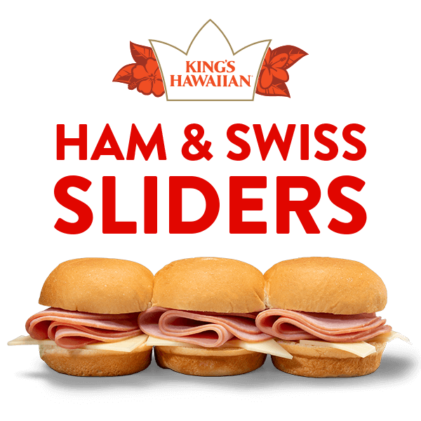 smoked ham and swiss cheese on three king's hawaiian slider buns