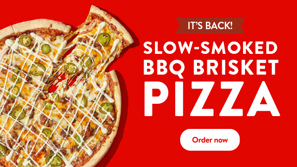 Our BBQ Brisket Pizza is back! Order it now! 
