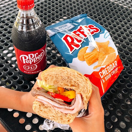 sub, chips, and Dr Pepper lunch