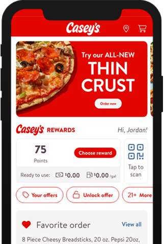 Casey's app home screen
