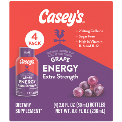 Casey's Extra Strength Grape Energy Shot 2oz Bottle 4-pack
