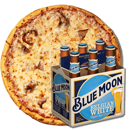 Ham and Pineapple Pizza with Blue Moon Beer