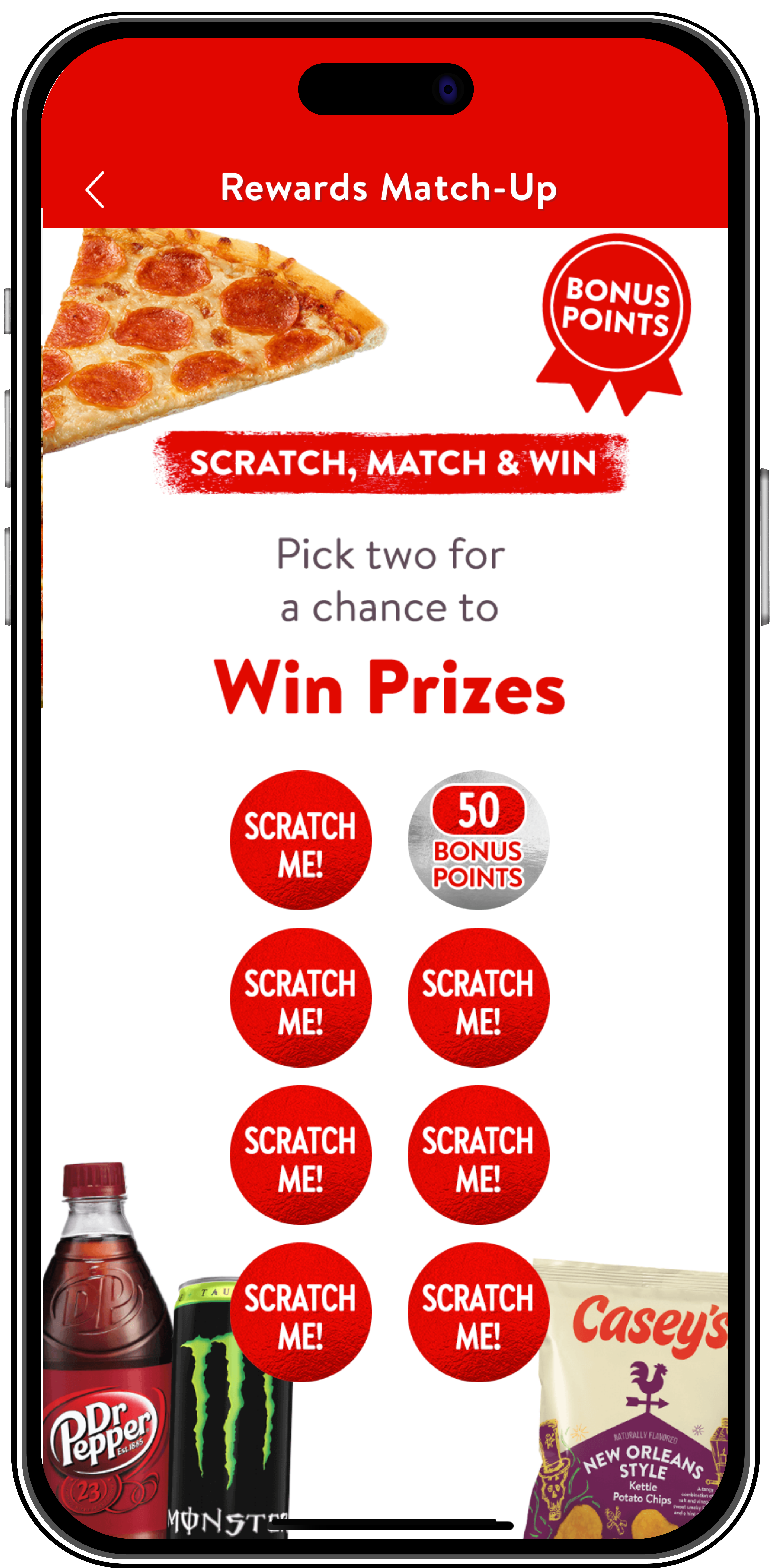 Gif of how to play Casey's Scratch, Match & Win Instant Game