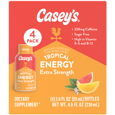 Casey's Extra Strength Tropical Energy Shots 2oz Bottle 4-pack