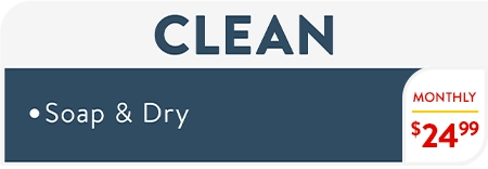 Clean includes soap and dry. $11 single. $24.99 monthly.
