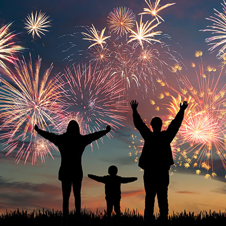 people standing looking at fireworks