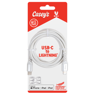 Casey's 6FT Braided USB C-MFI Cable White