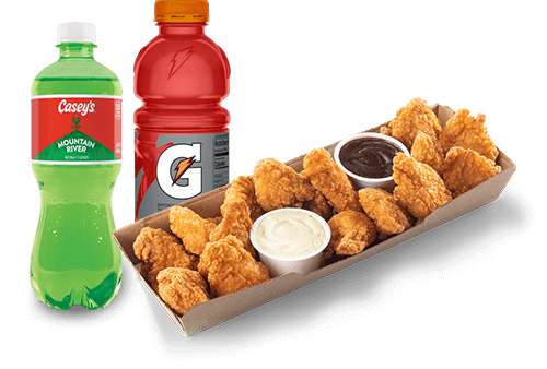 casey's mountain river and gatorade fruit punch paired with bone-in wings