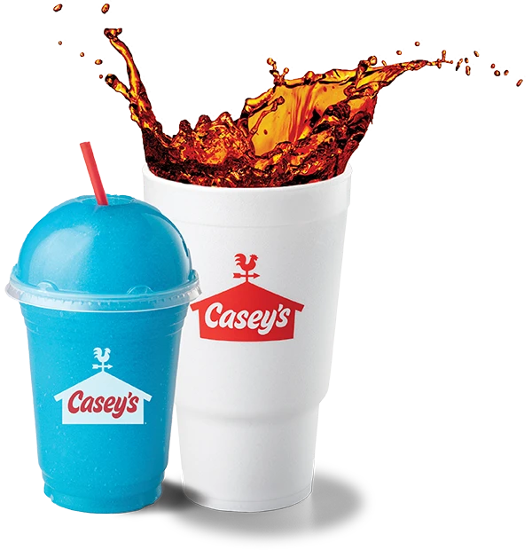Foam fountain cup and blue frozen drink in a clear cup