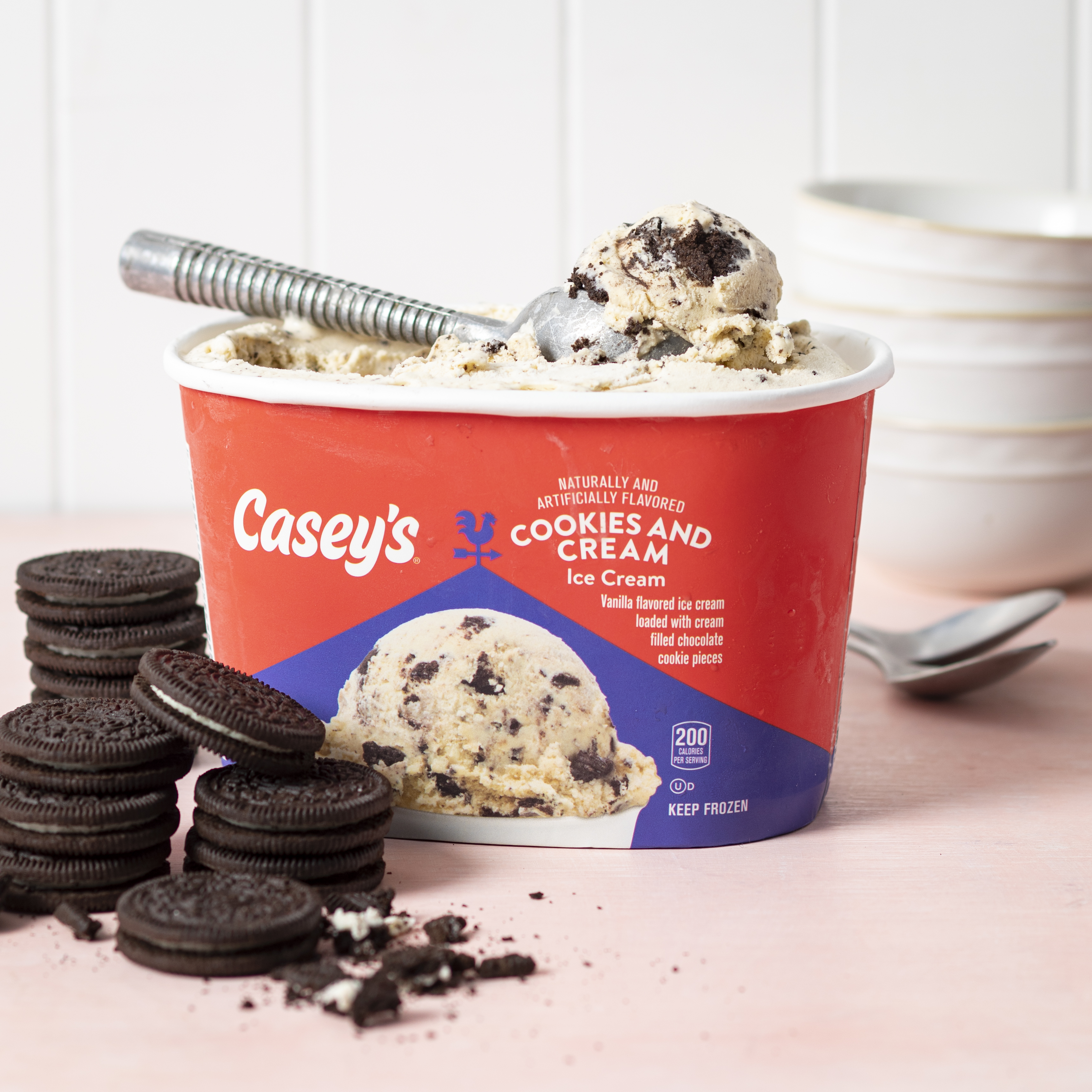 Casey's Cookies & Cream Ice Cream with Oreo cookies on a table