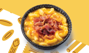 Casey's Bacon Mac and Cheese on a noodle background