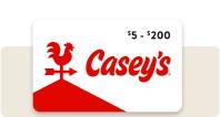 Casey's gift card with logo and $5-$200 value