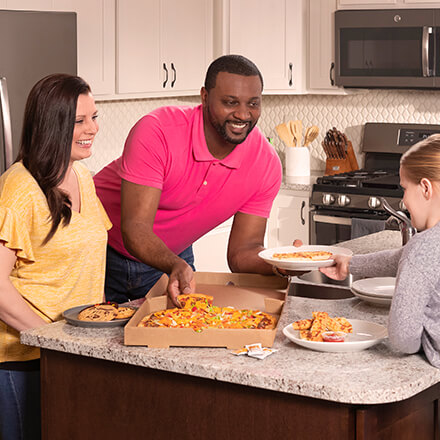 Family with food delivery from Casey's