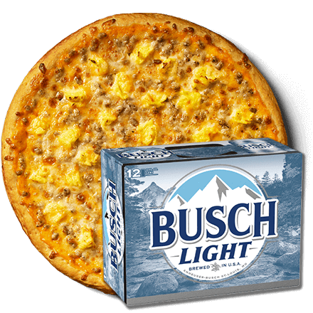 Breakfast Pizza with Busch Light Beer