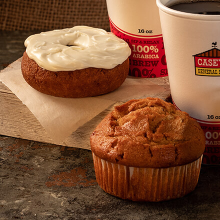 Pumpkin Donut and Pumpkin Muffin with Casey's Coffee